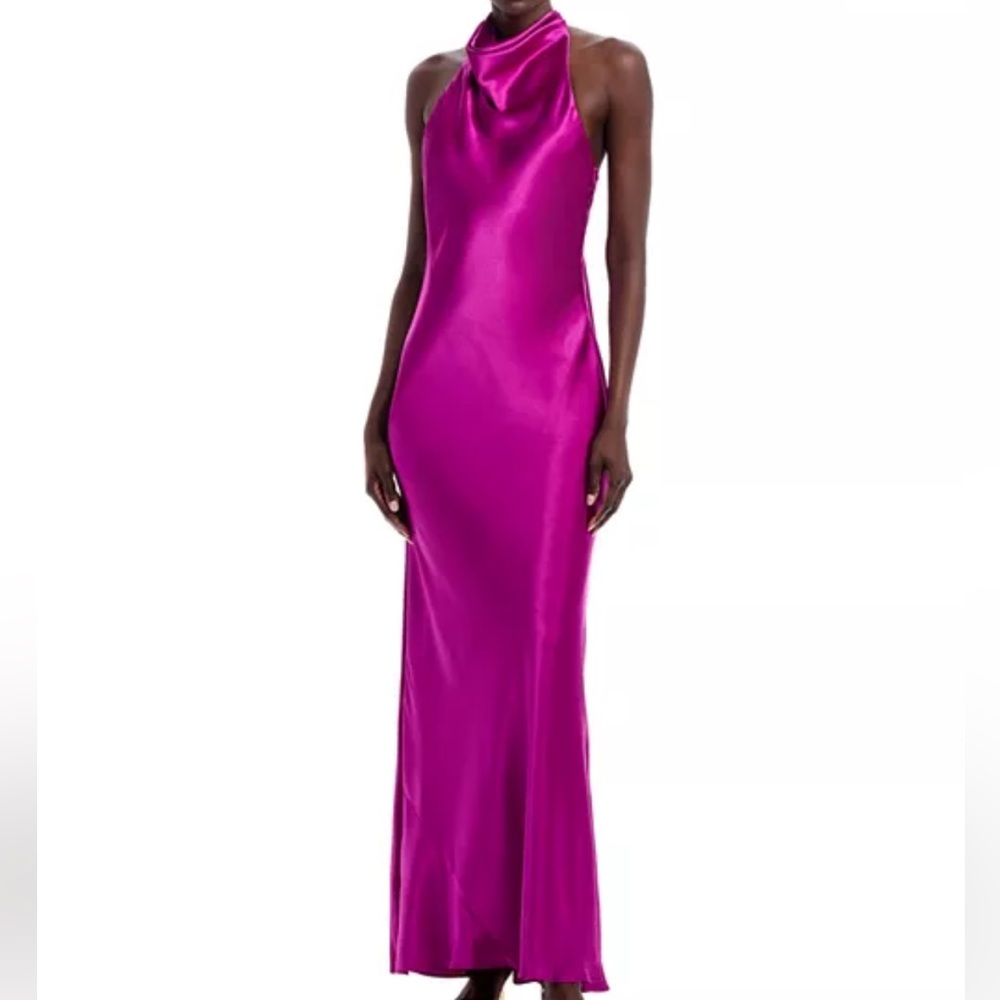 AQUA Formal Charmeuse Halter Neck Dress Orchid